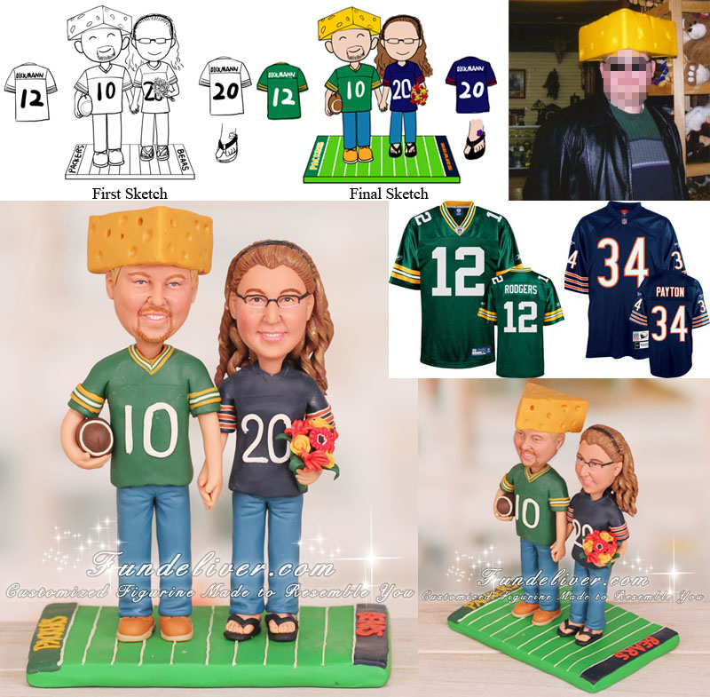 Green Bay Packers and Chicago Bears Wedding Cake Toppers Football Theme